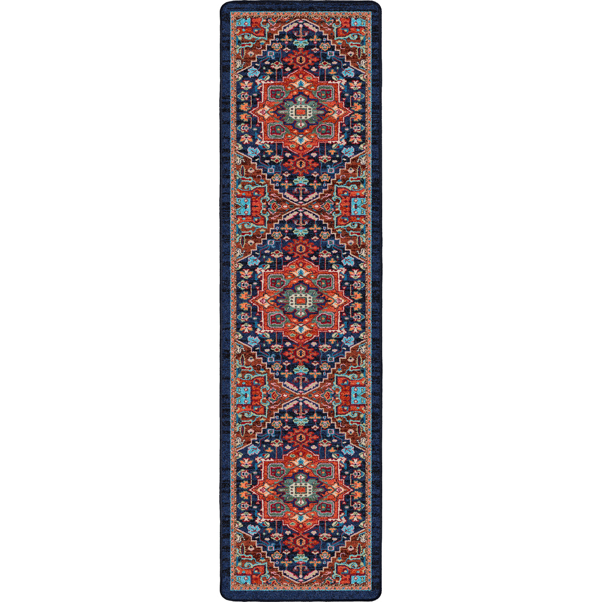 Good Company area rug: decorative runner rug with intricate patterns on a white background.