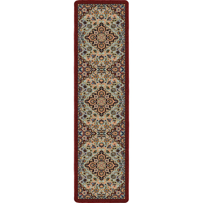 Bright Side area rug: orange and blue 2x8 runner area rug with persian inspired graphics in modern color palette nylon fibers and pet friendly and kid friendly low voc anti allergen.