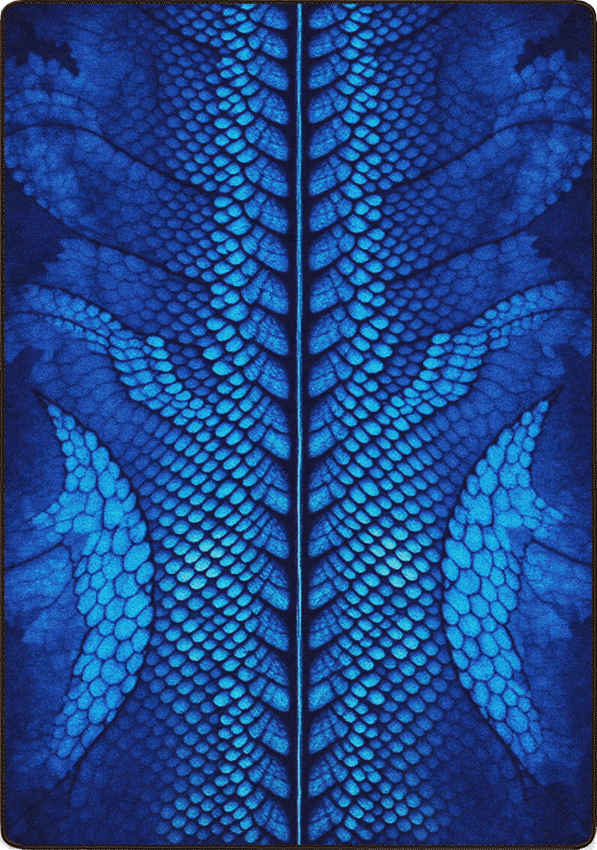 A square product featuring a symmetrical, split design of vibrant blue and cyan dragon or serpent scales, divided by a central vertical dark line.