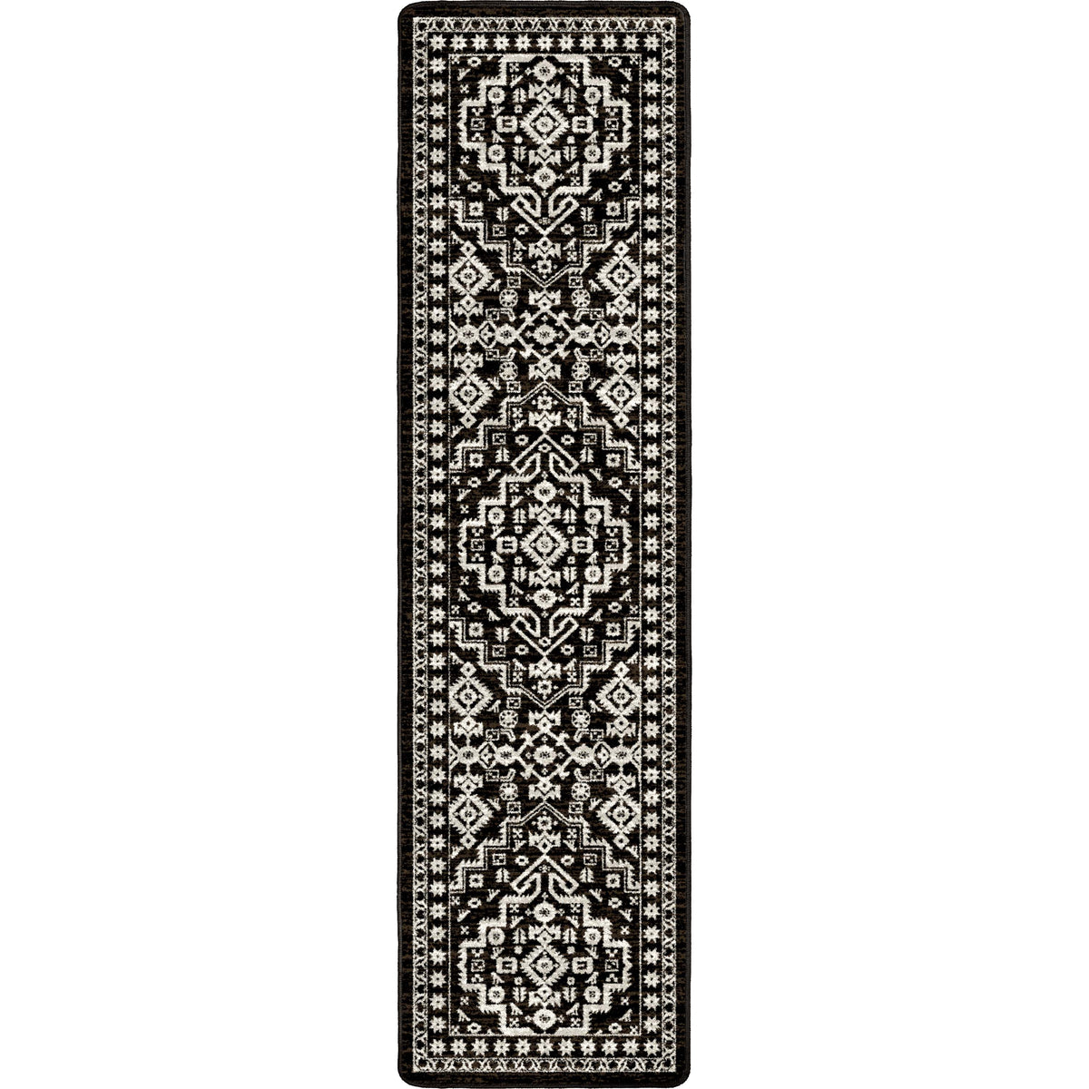Brown and white patterned rug on a white background