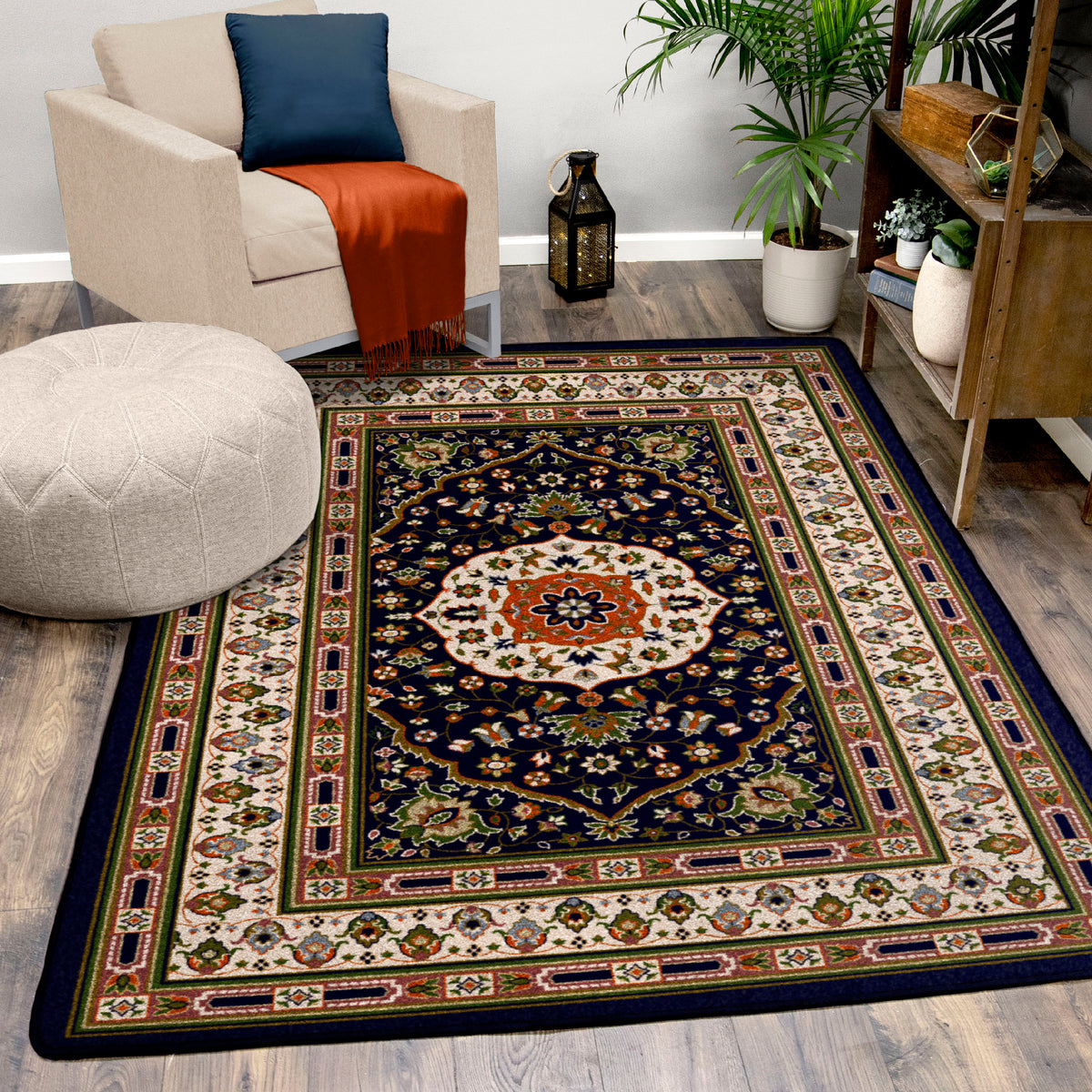 Night Garden area rug: decorative rug with intricate patterns in a living room setting.