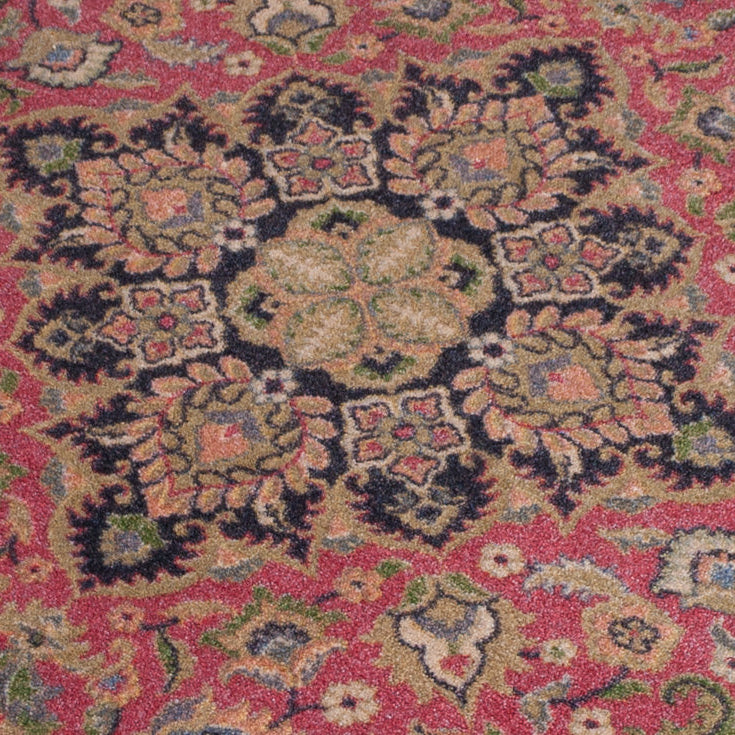 pretty in pink persian style light red and beige rec room poker billiards area rug close up texture medallion feature