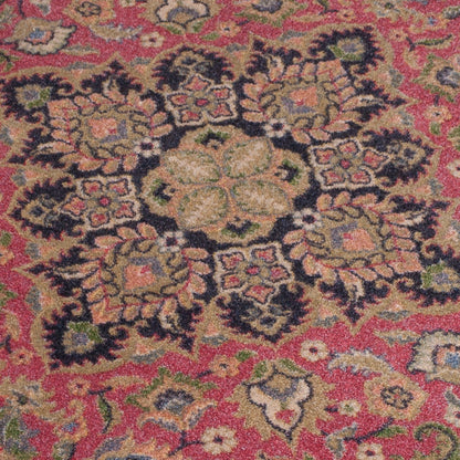 pretty in pink persian style light red and beige rec room poker billiards area rug close up texture medallion feature