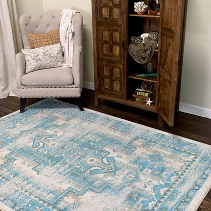 Saltwater area rug styled in a living space