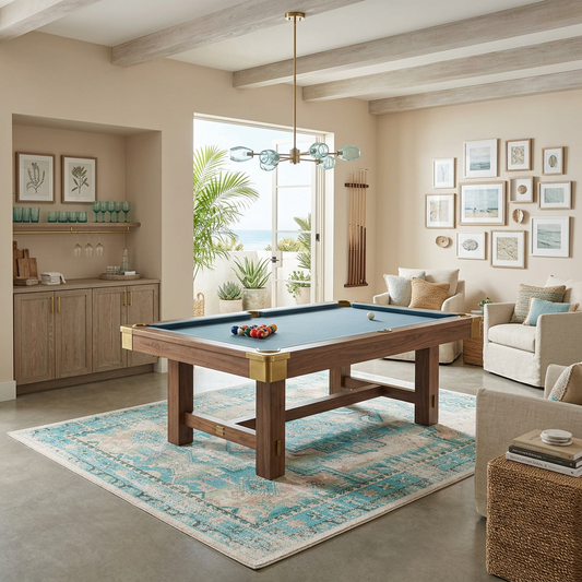 Saltwater area rug styled in a billiards room
