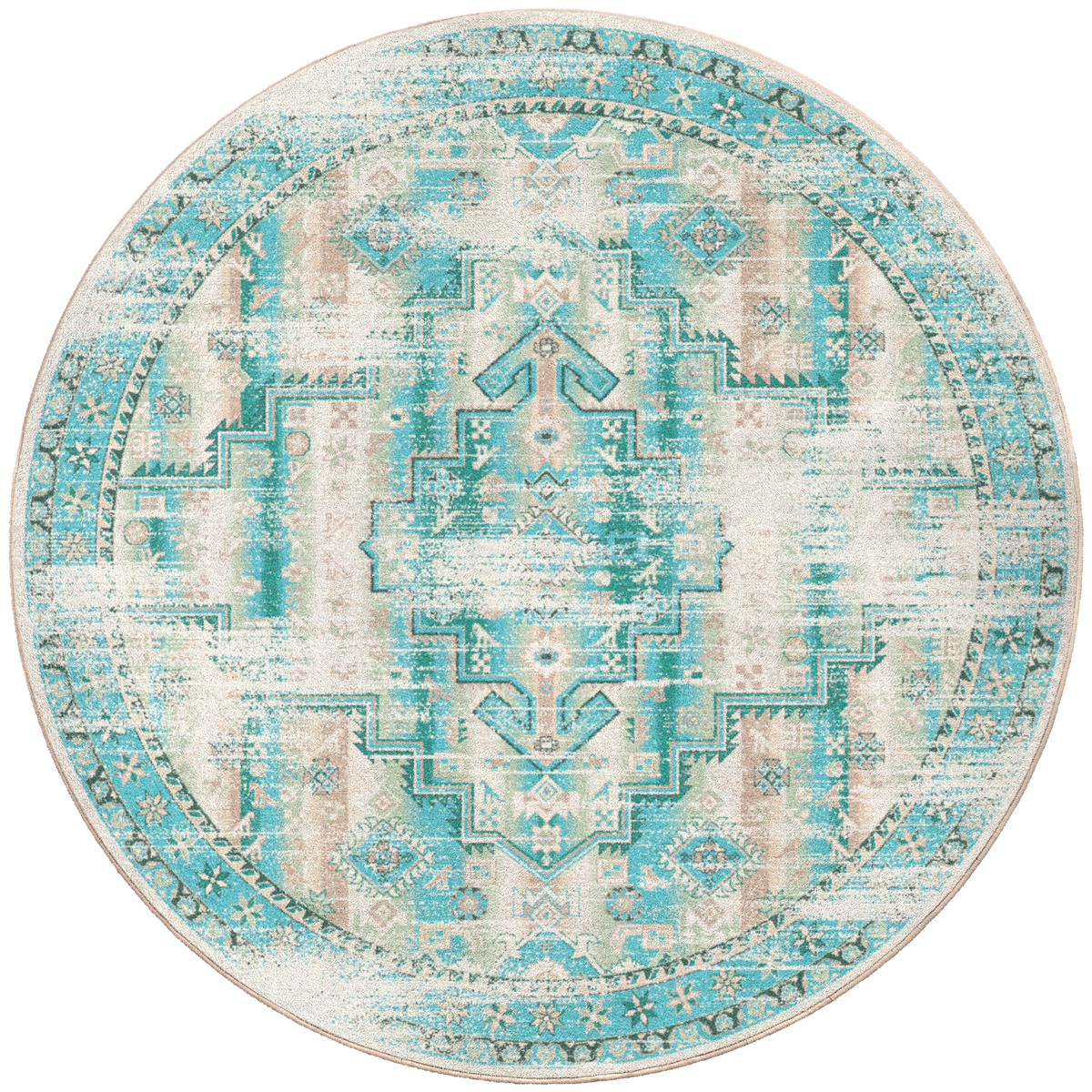 Saltwater round area rug in blue and white with a coastal-inspired pattern