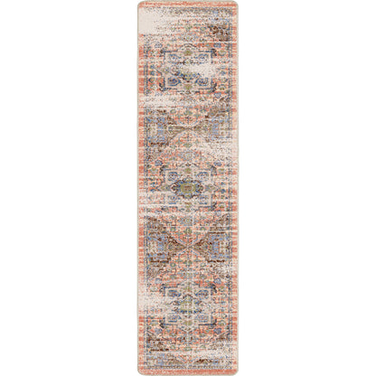 Long rectangular rug with a pattern on a white background